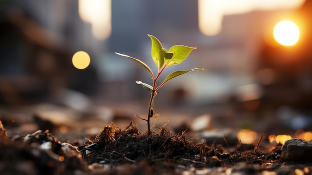 Photo plant growing from a tree in the garden concept of environmental protectiongenerative ai