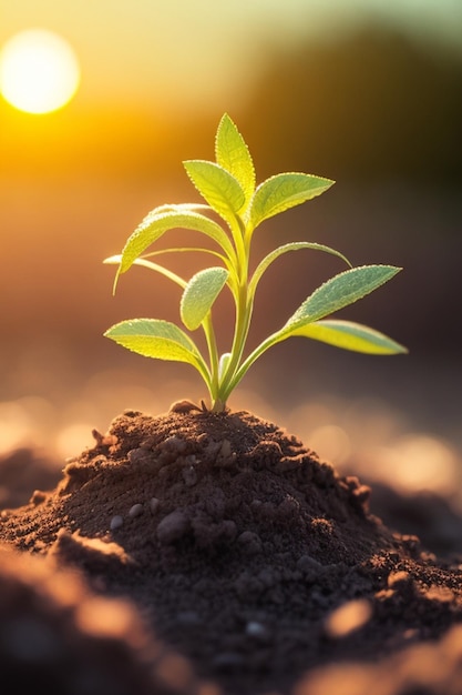 Plant growing in the ground sunset