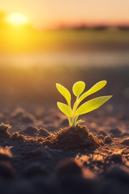 Plant growing in the ground sunset