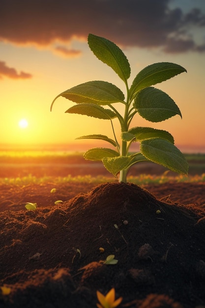 Plant growing in the ground sunset