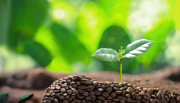 コピースペースで地面で成長する植物