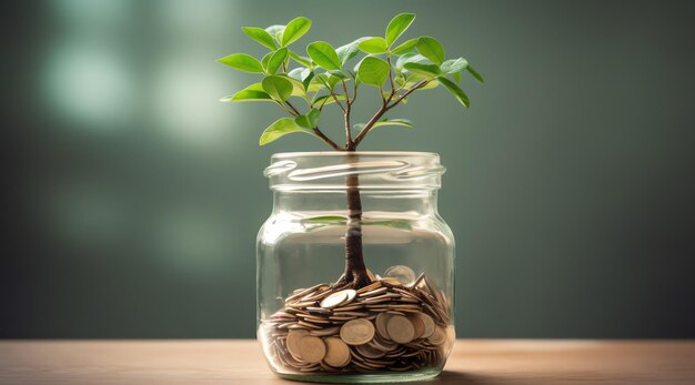 Plant growing on the jar made with Generative AI