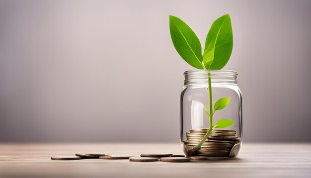 Photo a plant growing in a jar with a plant growing out of it