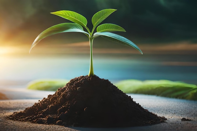 a plant growing in the sand on a beach