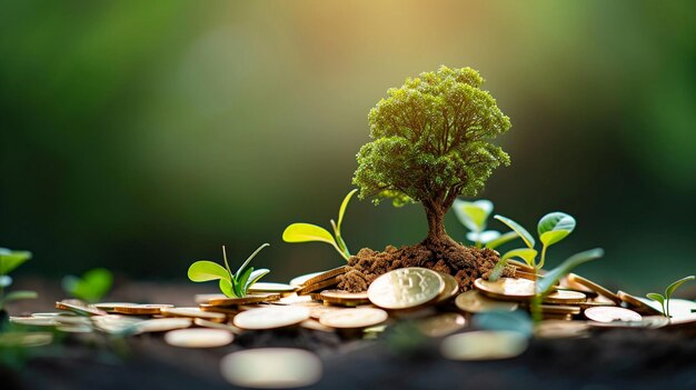 Plant growing in savings coins investment and interest concept ai generated