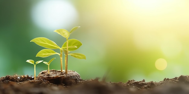 A plant growing in soil with a green background