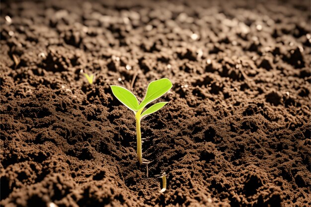 Photo a plant growing in the soil with the sun shining on it small tree growing