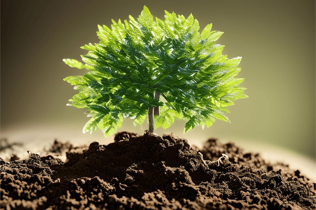 Foto una pianta che cresce nel suolo con il sole che splende su di essa piccolo albero che cresce