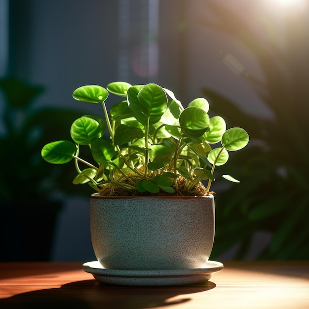 A plant growing in the soil with the sun shining on it