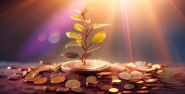 The plant growing on the top of the coins