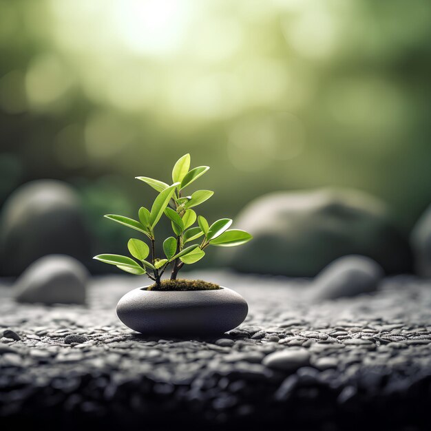 Plant Growing in Zen Garden