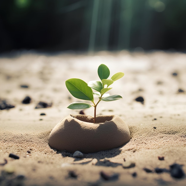 Photo plant growing in zen garden