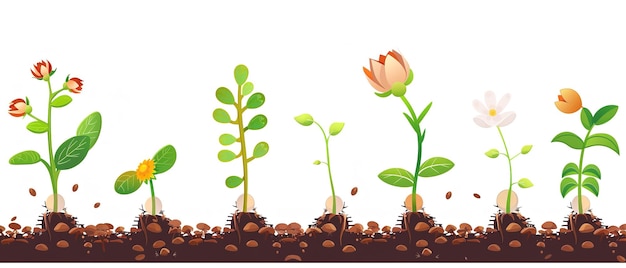 Foto fasi di crescita delle piante il ciclo di germogliazione dei semi di alberi o fiori processo di semina ia generativa