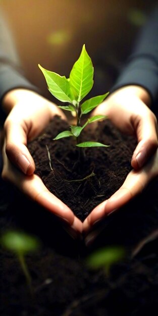 Plant in Hands Ecology concept Nature Background generate by AI