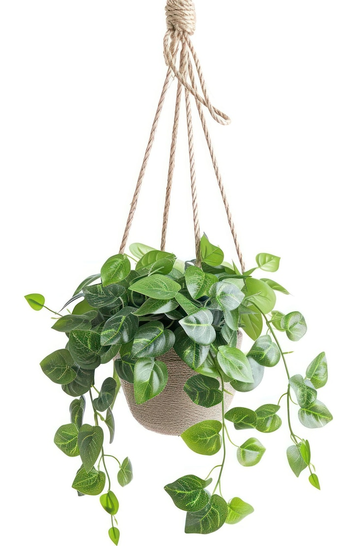 Photo plant hanging in pot leaf white background houseplant