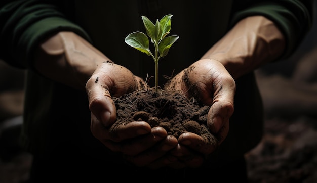 plant in handen Zorg voor het milieu Ecologieconcept