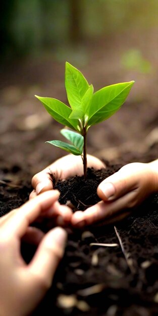 Plant in Hands Ecologie concept Natuur achtergrond gegenereerd door AI