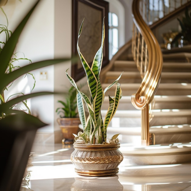Plant inside the foyer of a luxury mansion