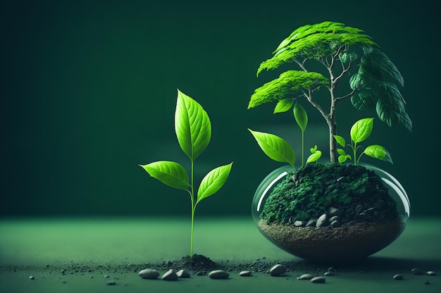 A plant is growing out of a bowl.