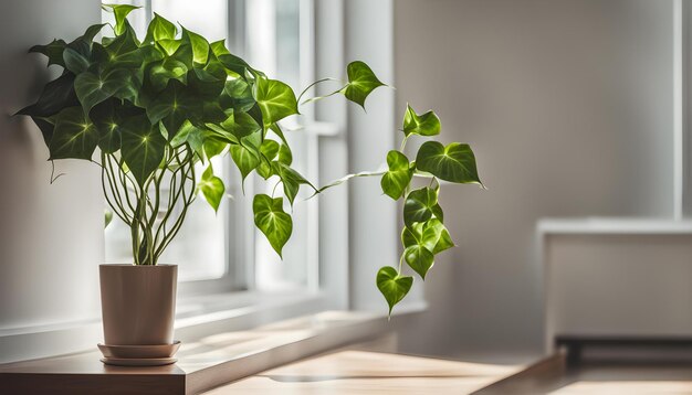 Photo a plant is in a pot on a table in front of a window