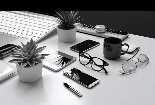 a plant is on a table next to a laptop and a plant