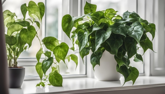 a plant is on a window sill with a plant in it