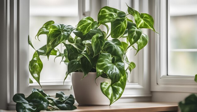 Photo a plant is on a window sill with a plant in it