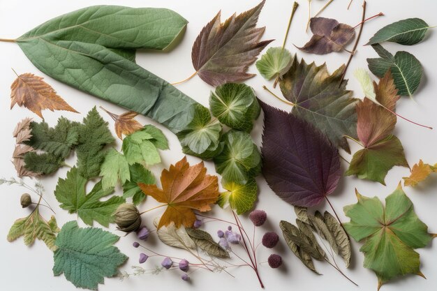 Photo plant leaf explosion viewed from above with a variety of different leaves visible