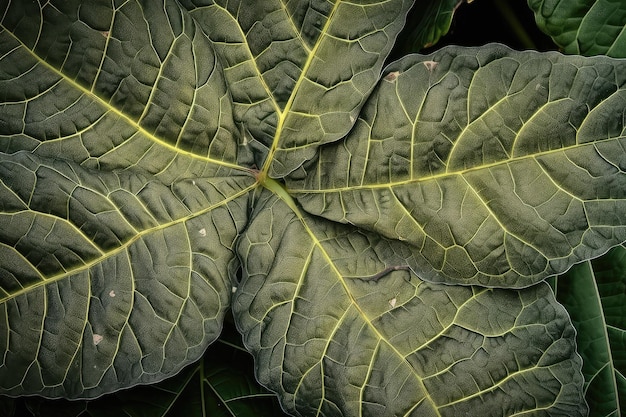 Plant leaf explosion with closeup of individual leaves and veins