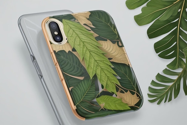 Plant leaf themed smartphone soft case mockup Ai generative