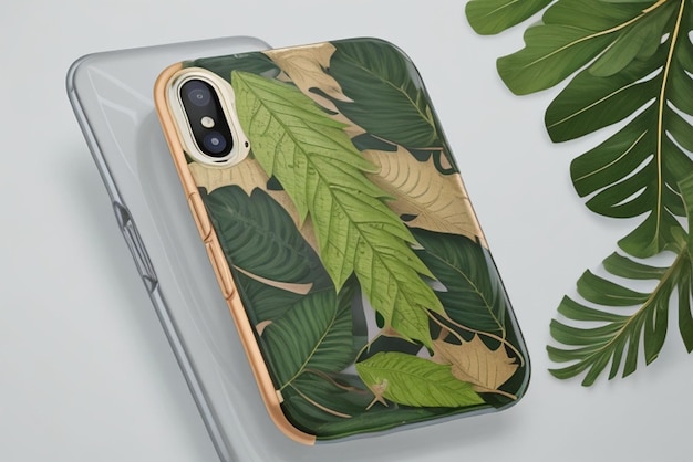 植物の葉をテーマにしたスマートフォン ソフトケース モックアップ Ai 生成