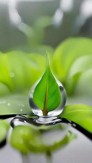 Plant leaf in water drop illustration