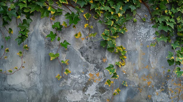古いグランジガーデン壁の植物の葉の枝の植物 背景コンセプト
