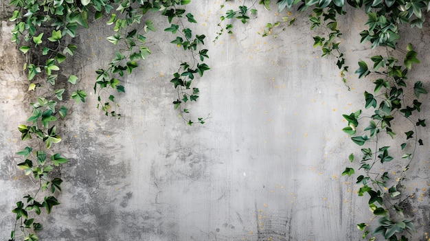 Plant leaves branch flora on old grunge garden wall Background concept