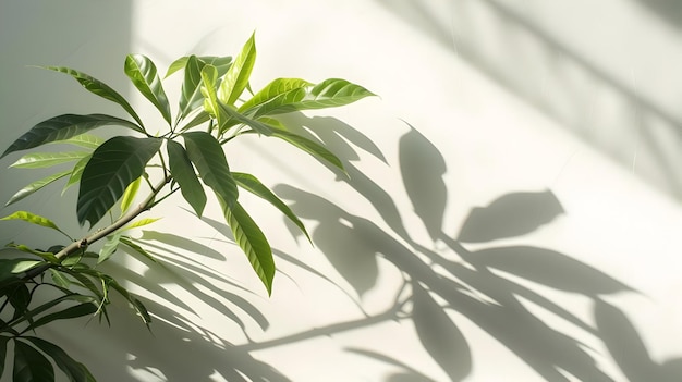 Plant leaves with shadows in sunlight are isolated on a white background High quality