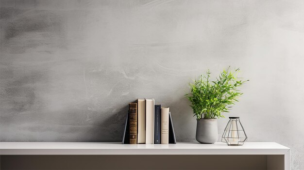 Plant op een houten tafel met een grijze achtergrond