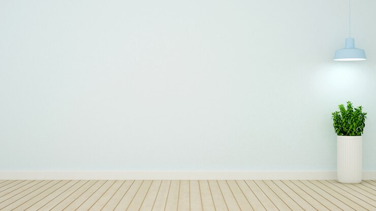 Photo plant and pendent lamp in empty room on light blue tone - 3d ren