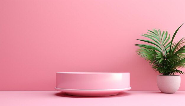 a plant in a pot on the floor next to a pink wall