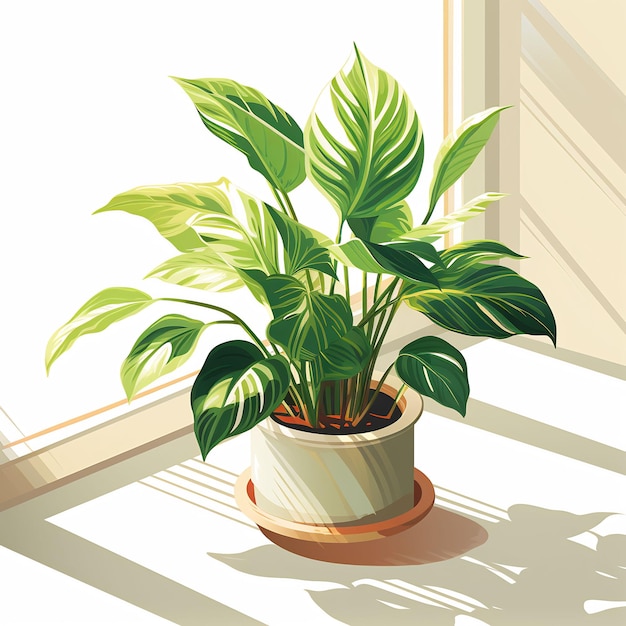 a plant in a pot is shown in a room with a window