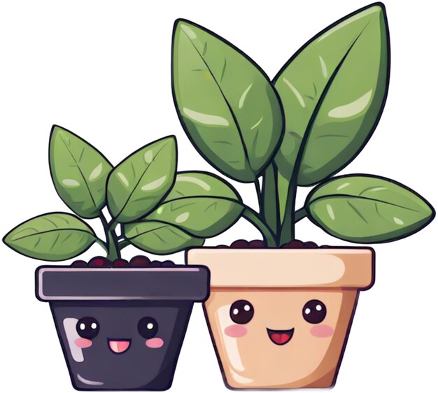 Photo plant in pot kawaii character white background