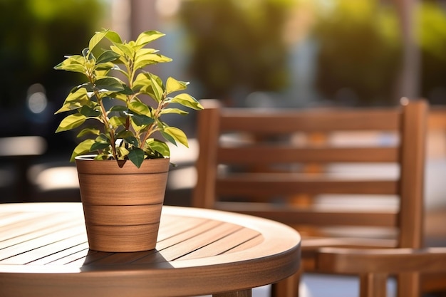 Plant pot op tafel van dichtbij