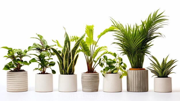 Photo plant in a pot set of different variation plant pots floral arrangement isolated on white backgroun