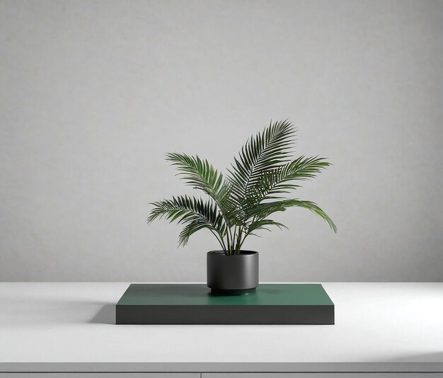 a plant in a pot on a white table