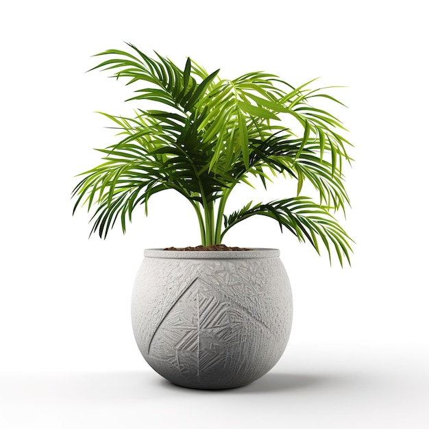 A plant in a pot with a design on it.