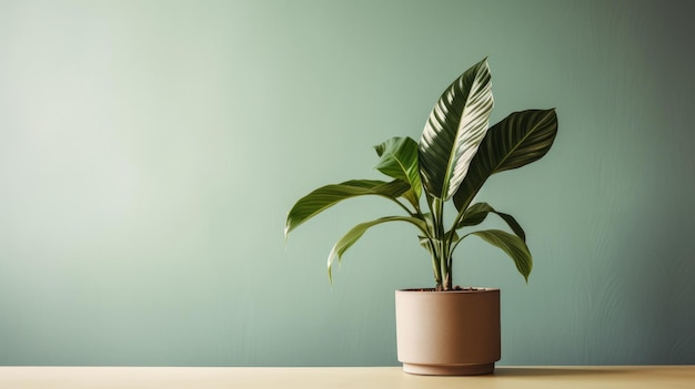 A plant in a pot with a green background.