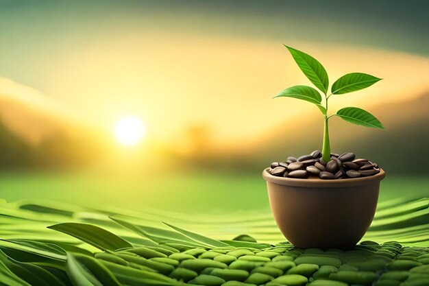 A plant in a pot with a green background