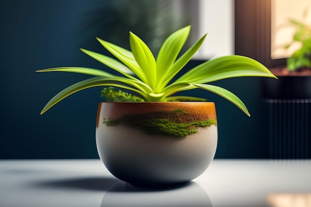 A plant in a pot with a green plant in it