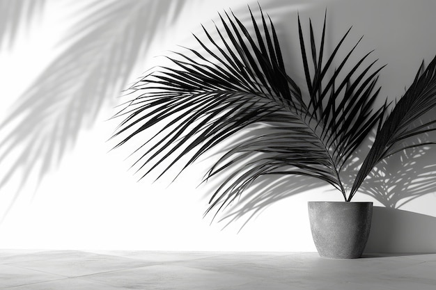 A plant in a pot with a palm leaf on it