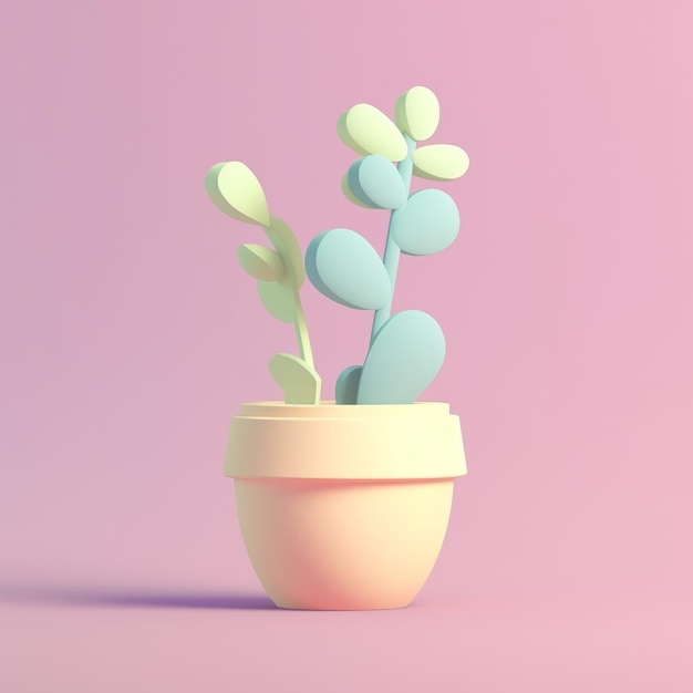 A plant in a pot with a pink background