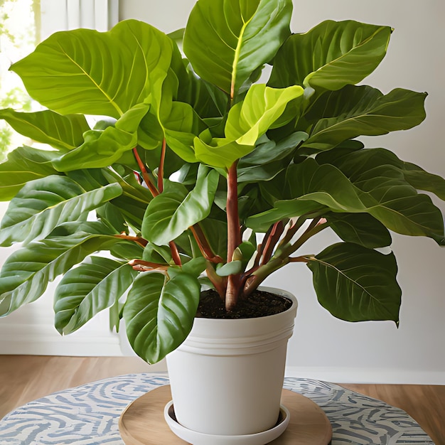 a plant in a pot on a wooden table